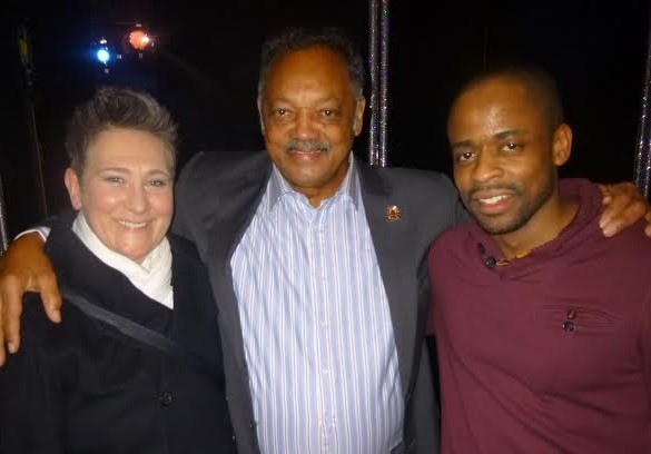 After Midnight stars k.d. lang (left) and Dulé Hill (right) with civil rights activist Jesse Jackson.