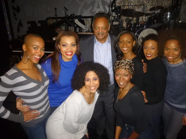 Rev. Jesse Jackson with the ladies of Broadway&#39;s After Midnight.