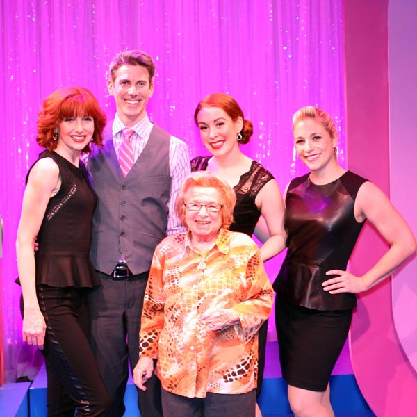 Dr. Ruth meets the cast of Til Divorce Do Us Part, featuring Erin Maguire, John Thomas Fisher, Gretchen Wylder, and Dana Wilson.
