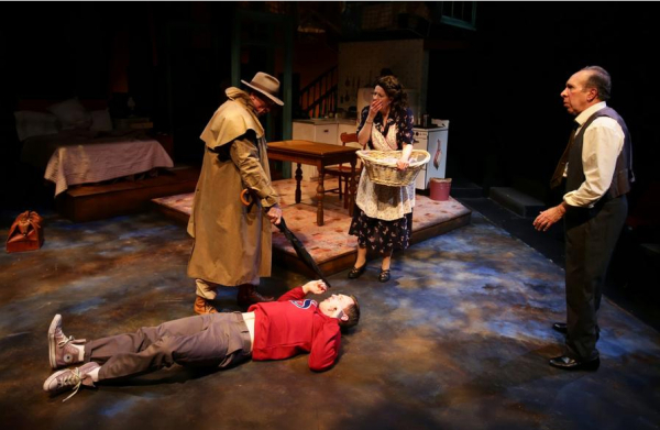 Will McGarrahan, Kelby T. Akin, Paula Plum, and Ken Baltin in Arthur Miller&#39;s Death of a Salesman, directed by Spiro Veloudos, at Boston&#39;s Lyric Stage Company.