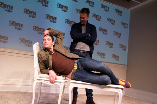 Michael Urie shows Christopher J. Hanke how to take advantage of the Buyer and Cellar&#39;s set.