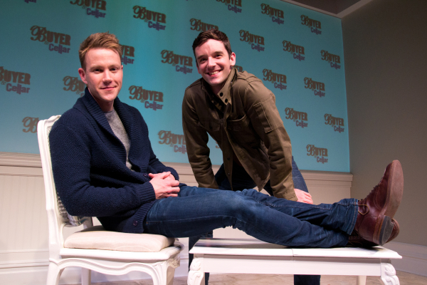 Christopher J. Hanke and Michael Urie on the set of Buyer and Cellar at the Barrow Street Theatre.
