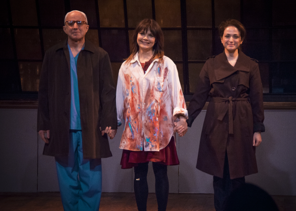 Arliss Howard, Kathryn Erbe, and Roxanna Hope take a bow on the opening night of Ode to Joy.