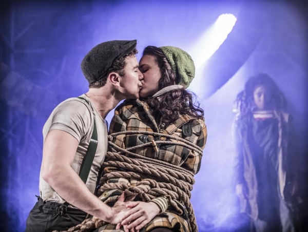 Richard Fleeshman and Rosanna Hyland (as Bobby Strong and Penelope Pennywise) are caught up in a scene from Urinetown at London&#39;s St. James Theatre.