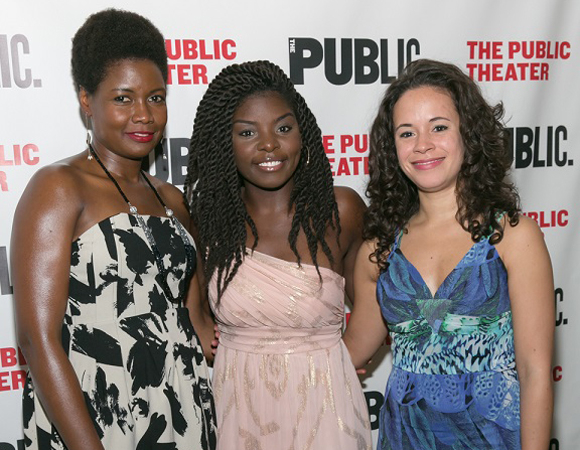 Joaquina Kalukango (center) is joined by cast members Sarah Niles (left) and Charise Castro Smith (right) for an opening night photo.