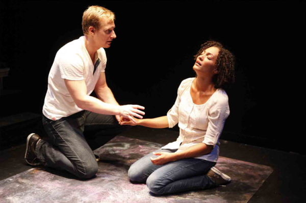 Blake Ellis and Amelia Workman in a 2012 New York City production of Tendern Napalm at 59E59 Theaters.