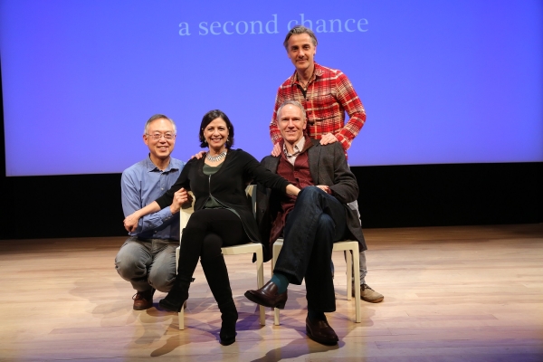 A Second Chance writer Ted Shen (far left), with cast members Diane Sutherland and Brian Sutherland, and director Jonathan Butterell (standing).