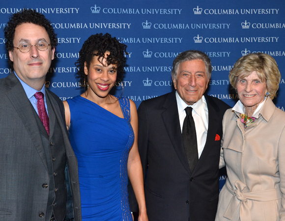 Tony Kushner, Tony Bennett, and Ambassador Jean Kennedy Smith join playwright Dominique Morisseau for a group photo.