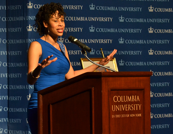 Dominique Morisseau accepts the Edward M. Kennedy Prize for Drama Inspired by American History.