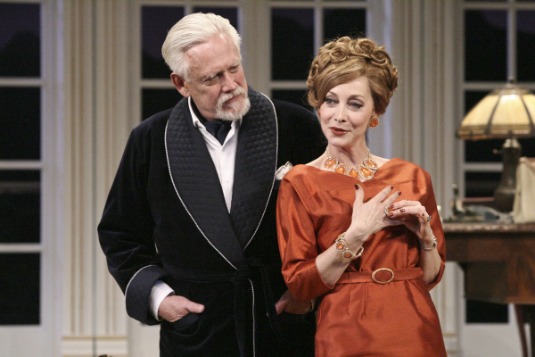 Bruce Davison as Sir Hugo Latymer and Sharon Lawrence as Carlotta in A Song at Twilight, directed by Art Manke, at Pasadena Playhouse.