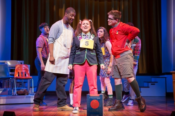 Vishal Vaidya, Kevin McAllister, Kristen Garaffo, Carolyn Agan, and Vincent Kempski in The 25th Annual Putnam County Spelling Bee, directed by Peter Flynn, at Washington, D.C.&#39;s Ford&#39;s Theatre.