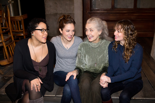 Lilli Cooper, Laura Osnes, Mary Beth Peil, and Sally Murphy have a conversation on stage at the Atlantic.