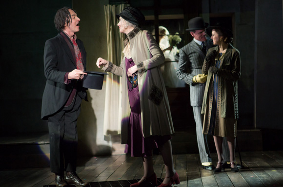 John Kelly, Mary Beth Peil, Michael Park, and Laura Osnes star in the revival of The Threepenny Opera, directed by Martha Clarke, at Atlantic Theater Company.