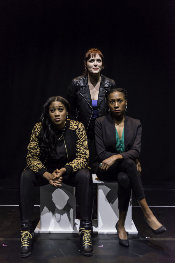 Emma Dennis Edwards, Chloe Massey, and Jade Anouka in the Brits Off Broadway production of Sabrina Mahfouz&#39;s Clean, directed by Orla O&#39;Loughlin, at 59E59 Theaters.