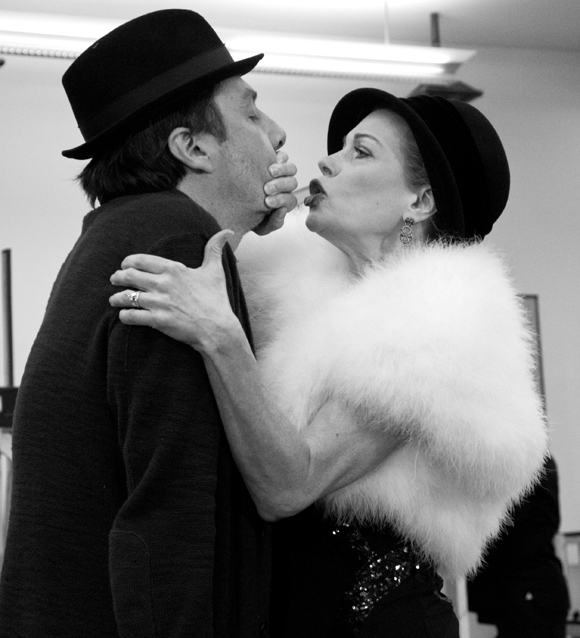 Zach Braff and Marin Mazzie in rehearsal for Bullets Over Broadway.