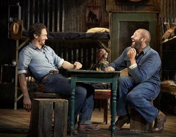 James Franco as George and Chris O&#39;Dowd as Lennie in John Steinbeck&#39;s Of Mice and Men, directed by Anna D. Shapiro, at the Longacre Theatre.