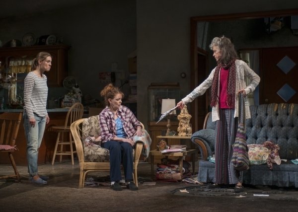 Zoe Perry as Manda, Deirdre O&#39;Connell as Mom, and Martha Lavey as Tress in Mona Mansour&#39;s The Way West, directed by Amy Morton, at Steppenwolf Theatre Company. 