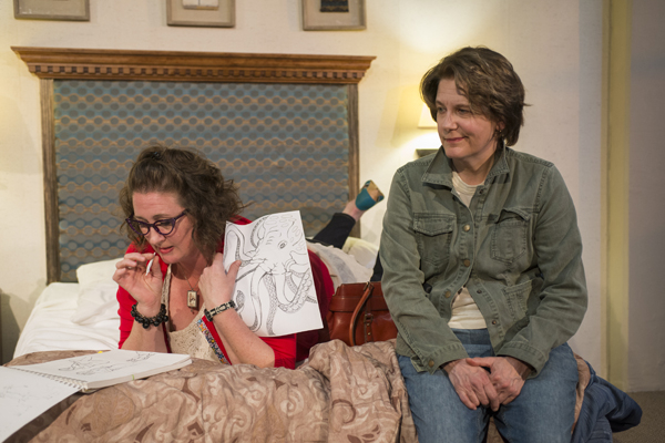 Kristen Fitzgerald as Angie and Natalie West as Beth in Maria Wegrzyn&#39;s Mud Blue Sky, directed by Shade Murray, at A Red Orchid Theatre.