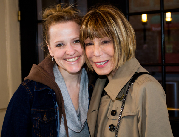Anika Larsen and Cynthia Weil pose in front of Broadway&#39;s Stephen Sondheim Theatre, where Larsen plays Weil eight times a week in Beautiful — The Carole King Musical.