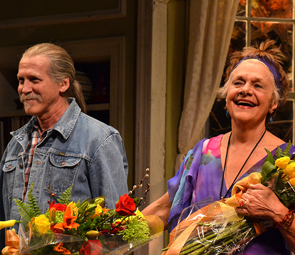 Stephen Spinella and Estelle Parsons take their bow on the opening night of The Velocity of Autumn at the Booth Theatre.