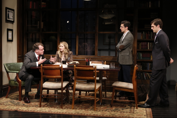 John Noble, Halley Feiffer, Daniel Eric Gold, and Carter Hudson star in the revival of Jon Robin Baitz&#39;s The Substance of Fire, directed by Trip Cullman, at Second Stage Theatre. 