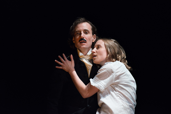 Ean Sheehy and Alessandra L. Larson star in Red-Eye to Havre de Grace, directed by Thaddeus Phillips, at New York Theatre Workshop.