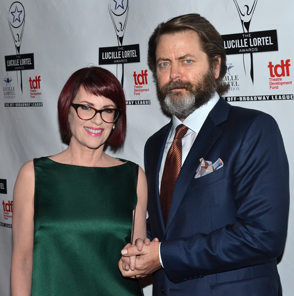 Megan Mullally and Nick Offerman served as hosts for the Lucille Lortel Awards on May 5.