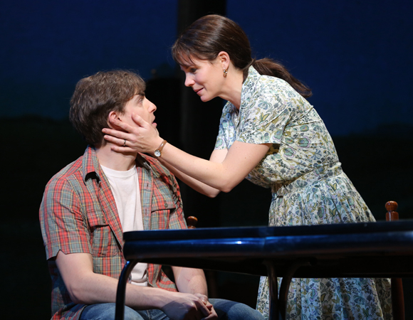 Derek Klena as Michael with his onstage mother, Kelli O&#39;Hara, as Francesca in The Bridges of Madison County.