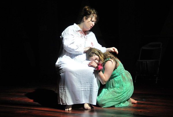 Kerry A. Dowling and Elizabeth Erardi as Margaret and Carrie White in the SpeakEasy Stage production of Carrie the Musical. 
