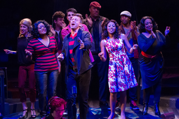 Levi Kreis (center) and the cast of Smokey Joe's Café, directed by Randy Johnson, at Washington, D.C.&#39;s Arena Stage.