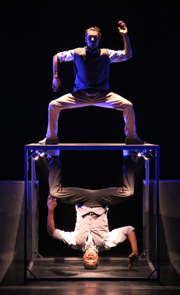 Shailesh Bahoran (top) and Carl Refos in HyperISH, directed by Marco Gerris, at the New Victory Theater.