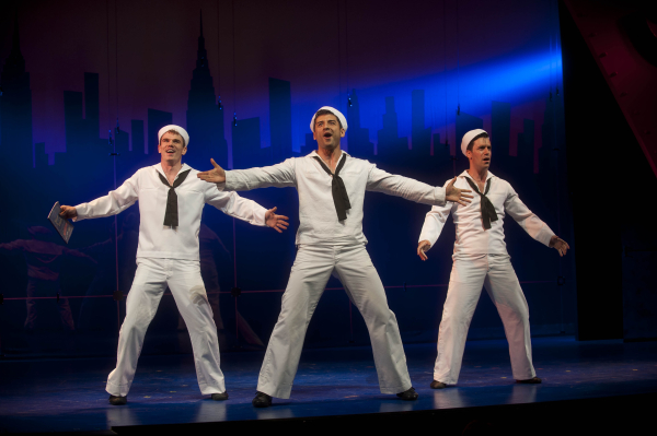 Clyde Alves, Tony Yazbeck, and Jay Armstrong Johnson as the three sailors in the Barrington Stage production of On the Town, coming to Broadway this fall.