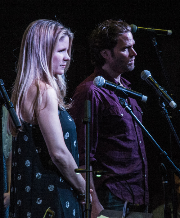 Kelli O&#39;Hara and Steven Pasquale on stage at Barnes &amp; Noble to celebrate the release of the Bridges of Madison County cast recording.