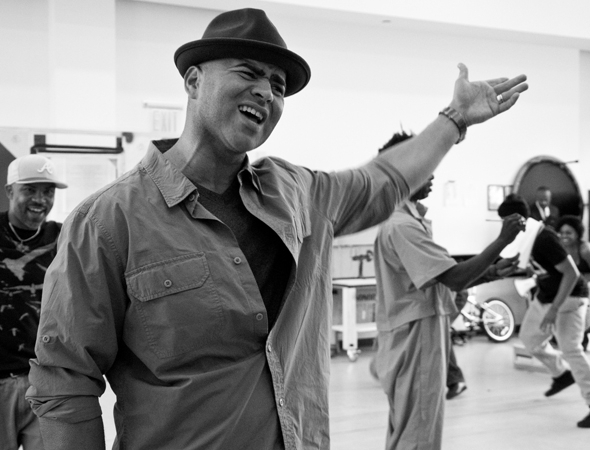 Christopher Jackson is center stage during a rehearsal for Holler If Ya Hear Me.