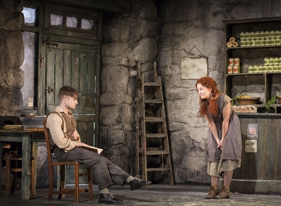 Daniel Radcliffe as Billy and Sarah Greene as Helen in Martin McDonagh&#39;s The Cripple of Inishmaan, directed by Michael Grandage, at the Cort Theatre on Broadway.