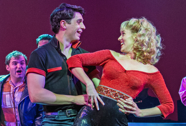 Bobby Conte Thornton and Taylor Louderman as Danny and Sandy in the Paper Mill Playhouse production of Grease, directed by Daniel Goldstein.