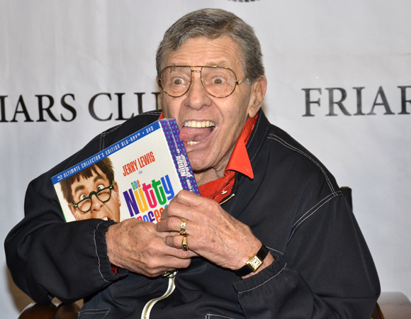 Jerry Lewis shows off the new Nutty Professor boxed set.