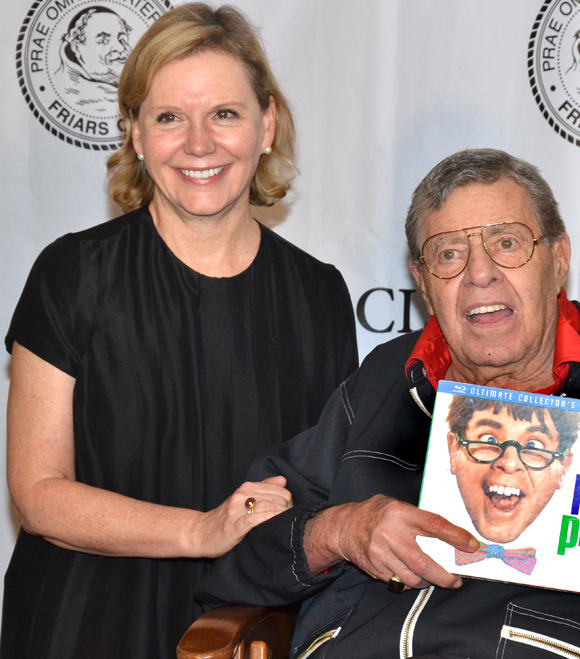 Terre Blair Hamlisch poses with Jerry Lewis at the Friars Club.