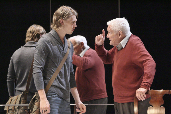 Austin Butler as Bradley and Orson Bean as Trumbull Sykes in Steven Drukman's Death of the Author, directed by Bart DeLorenzo, at the Geffen Playhouse. 