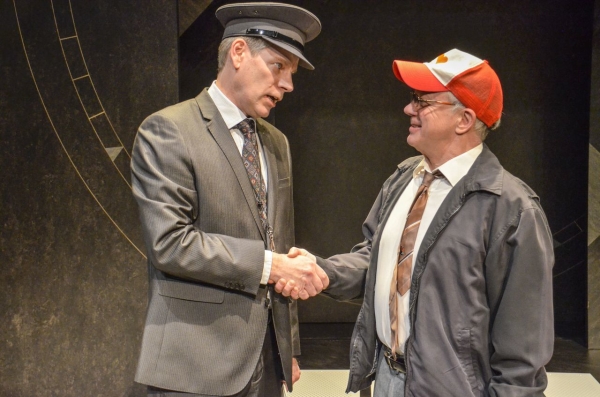 Bill Champion as Quentin and Kim Wall as Barry in Alan Ayckbourn&#39;s Arrivals &amp; Departures.