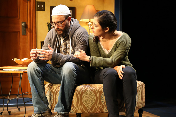 Greg Keller and Nadine Malouf star in Ayad Akhtar&#39;s The Who &amp; the What, directed by Kimberly Senior, at LCT3&#39;s Claire Tow Theater.