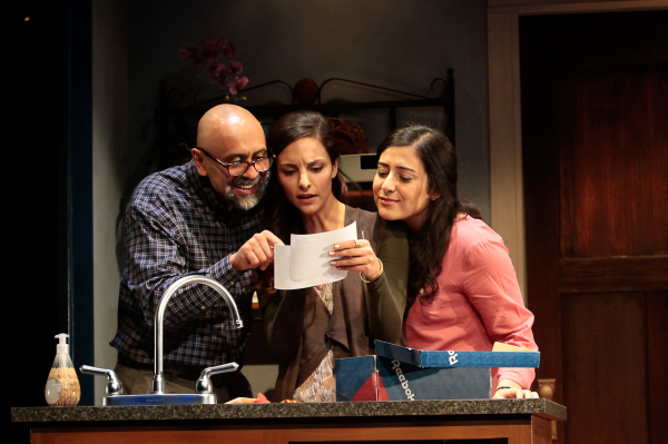 Bernard White as Afzal and Tala Ashe and Nadine Malouf as his daughters in Ayad Akhtar&#39;s The Who &amp; the What, directed by Kimberly Senior, at LCT3&#39;s Claire Tow Theater
