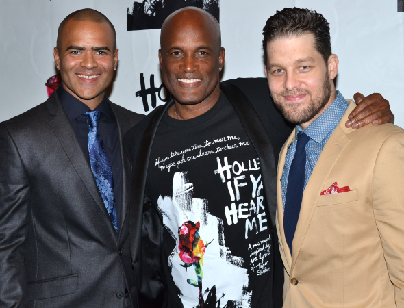 Tony-winning director Kenny Leon joins his Holler If Ya Hear Me stars Christopher Jackson (left) and Ben Thompson (right) for an opening-night photo.