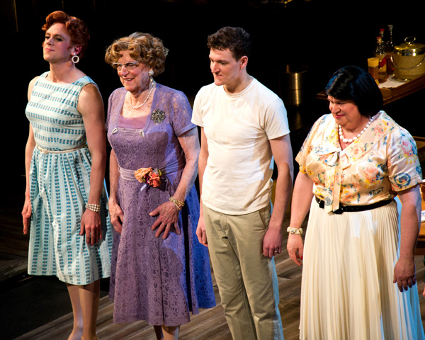 Nick Westrate, John Cullum, Gabriel Ebert, and Tom McGowan take a bow in Harvey Fierstein&#39;s Casa Valentina, directed by Joe Mantello, at Manhattan Theatre Club&#39;s Samuel J. Friedman Theatre on Broadway.