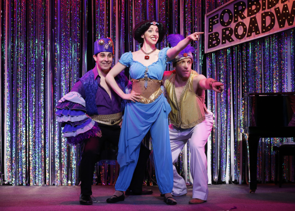 Marcus Stevens, Mia Gentile, and Scott Richard Foster in a scene from Gerard Alessandrini&#39;s Forbidden Broadway Comes Out Swinging!.