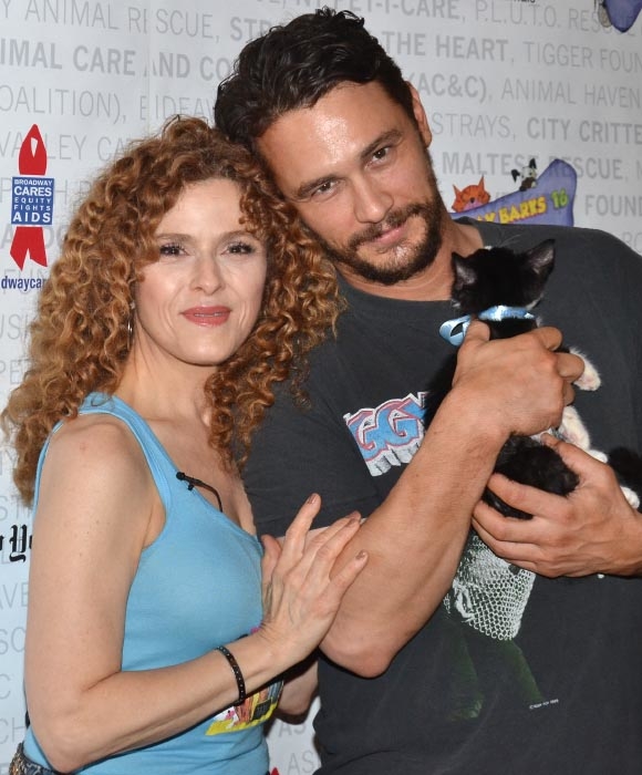Bernadette Peters, James Franco, and a kitty named Totes McGotes take part in the 16th annual Broadway Barks in Shubert Alley on Saturday, July 12.