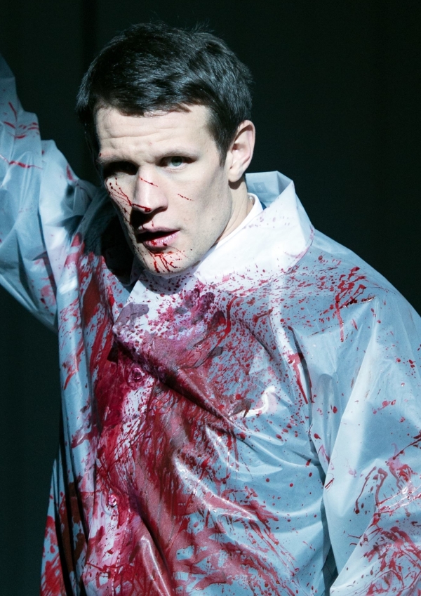 Matt Smith as Patrick Bateman in the London production of Duncan Sheik and Roberto Aguirre-Sacasa&#39;s American Psycho, directed by Rupert Goold, at the Almeida Theatre.