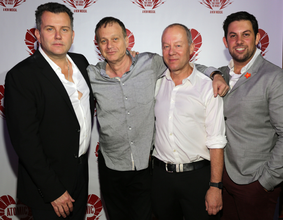 Atomic creators Damien Gray, Philip Foxman, Danny Ginges, and Gregory Bonsignore celebrate their opening night at Hudson Terrace.