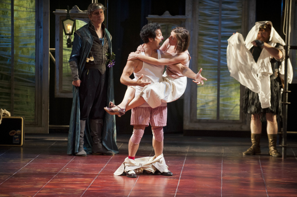 Rocco Sisto, David Joseph, Kelly Galvin, and Michael F. Toomey in Shakespeare&#39;s A Midsummer Night&#39;s Dream, directed by Tony Simotes, at Shakespeare &amp; Company.