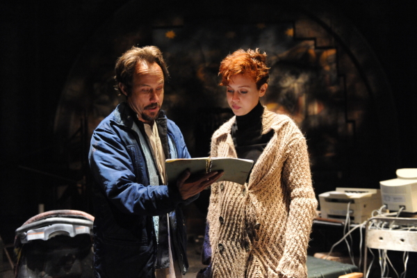 Alex Draper as Leo Katz and Tosca Giustini as Gabriella Pecs in Potomac Theatre Project&#39;s production of David Edgar&#39;s Pentecost, directed by Cheryl Faraone, at Atlantic Stage 2.